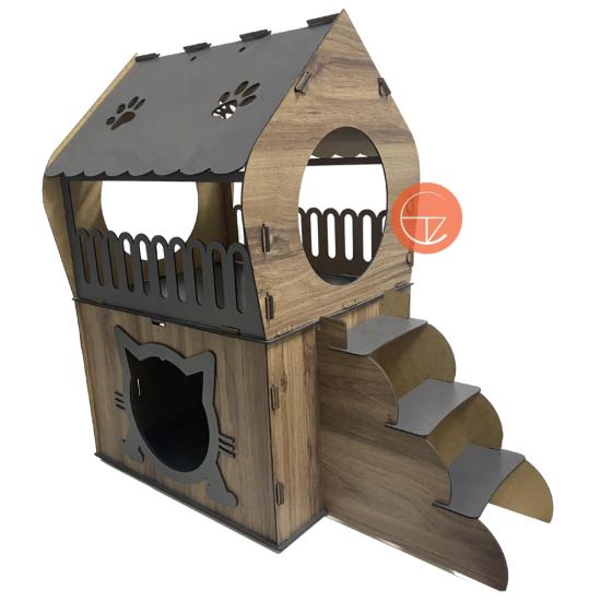 Adora Merdivenli Ahşap Kedi Evi